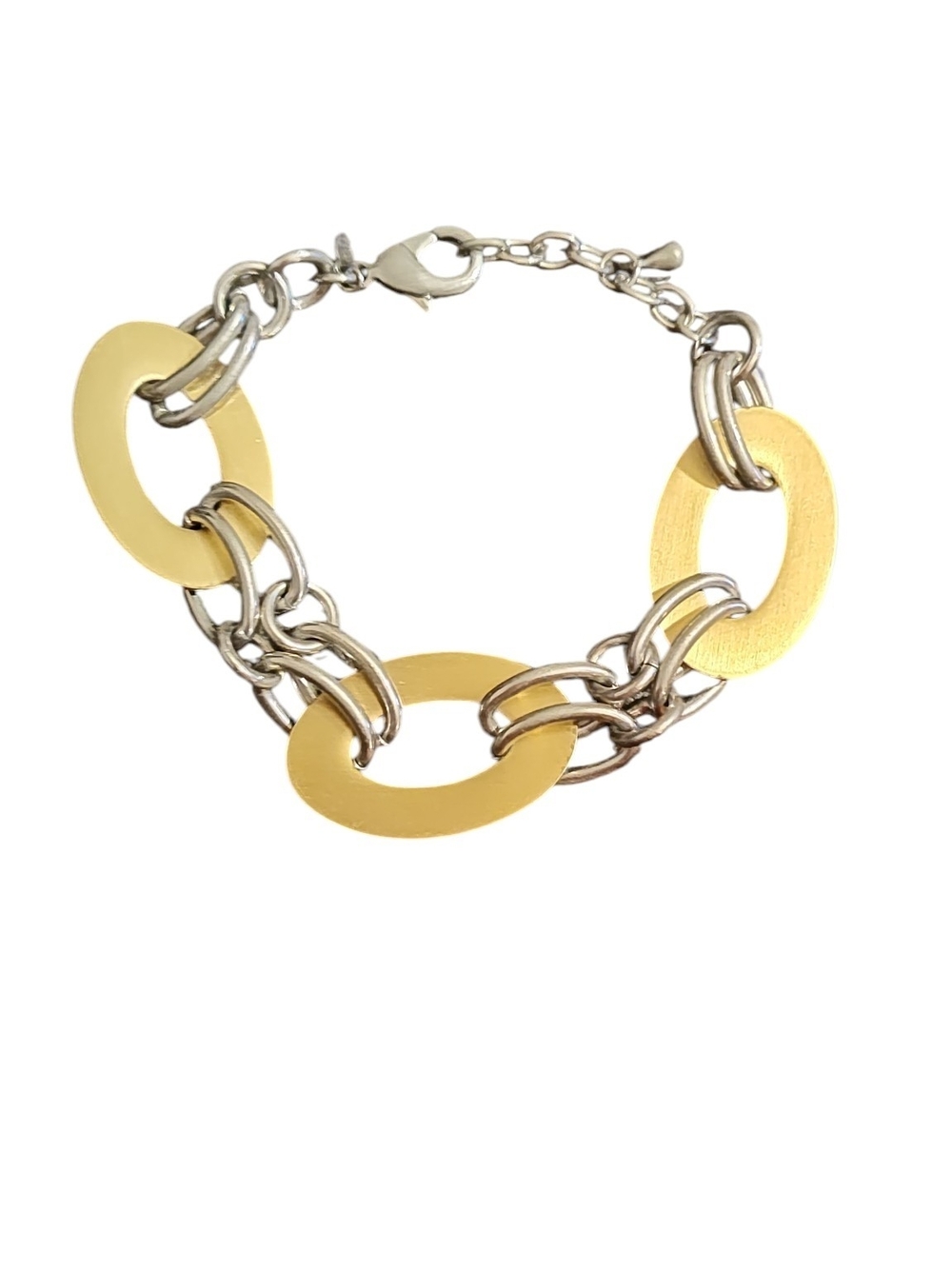 Premium Design Mixed Metal Link Disc Lobster Claw Clasp Bracelet Jewelry 7.5"